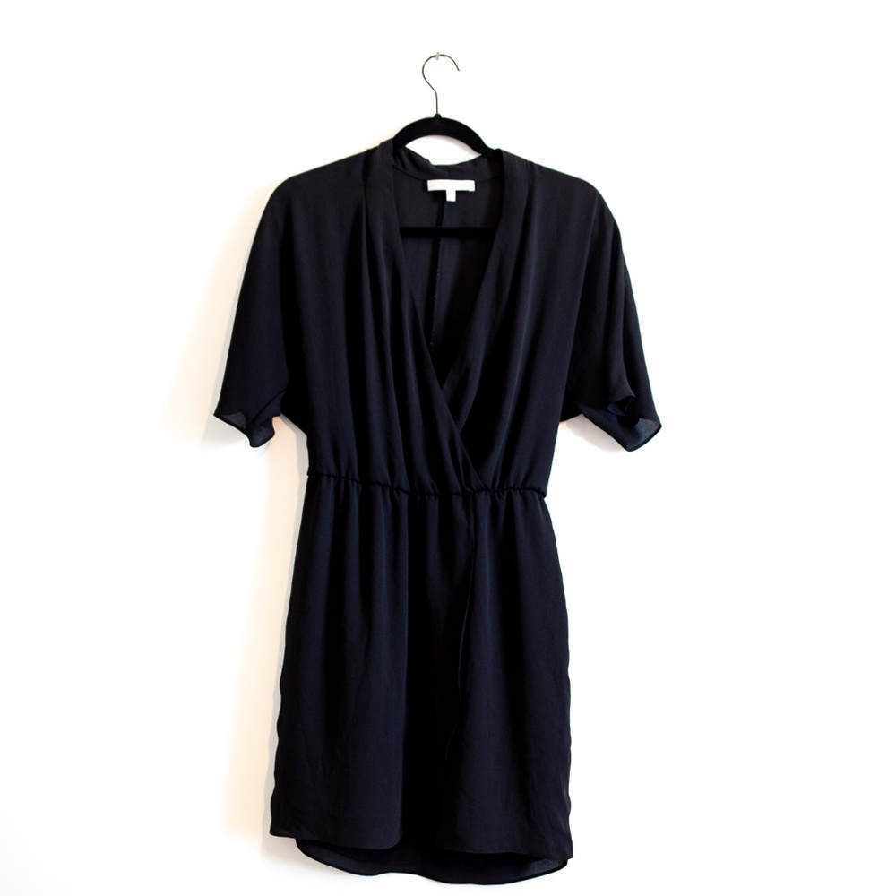 WAYF Sheer Wrap Surplice Dress